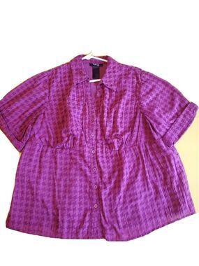 Womens Short Sleeve Button Front Sz 20W Lined Houndstooth Purple  Stlye & Co